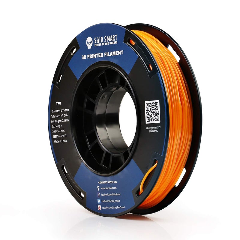 SainSmart سنسماارت بكرة صغيرة 1.75 مم خيوط TPU مرنة 3D 250 جرام، دقة أبعاد +/- 0.05 مم، شور 95A، مانجو - Image 1